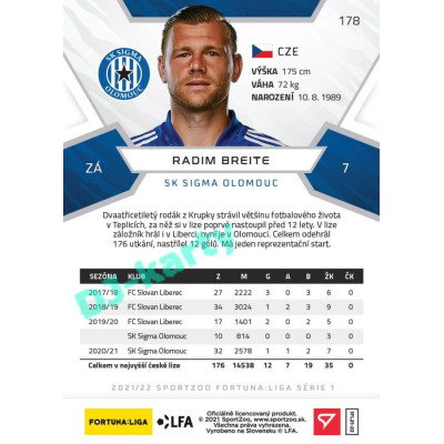 2021/22 Sportzoo Fortuna Liga Radim Breite #178