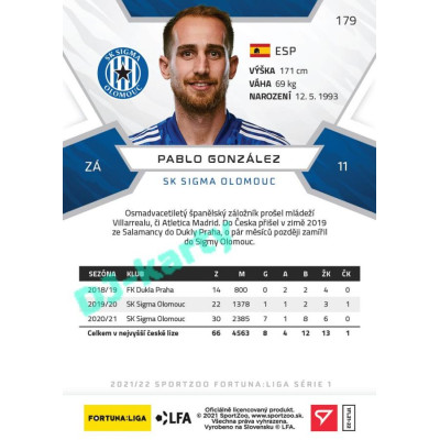 2021/22 Sportzoo Fortuna Liga Pablo Gonzáles #179