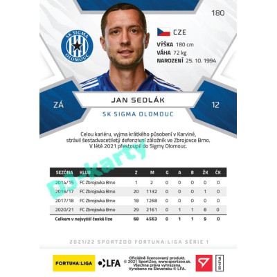 2021/22 Sportzoo Fortuna Liga Jan Sedlák #180