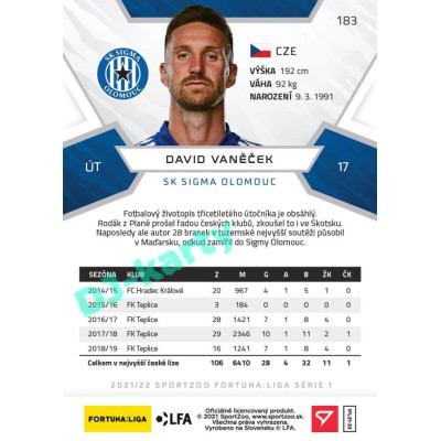 2021/22 Sportzoo Fortuna Liga David Vaněček #183