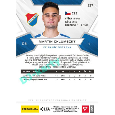2021/22 Sportzoo Fortuna Liga 2. série #227 Martin Chlumecký