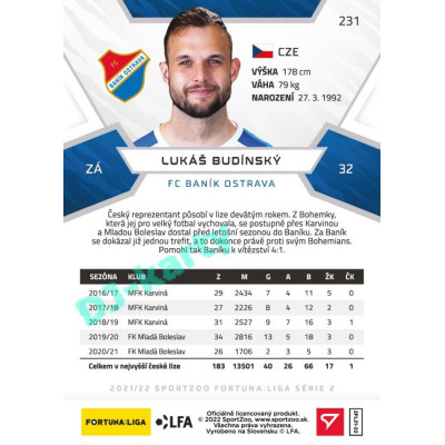 2021/22 Sportzoo Fortuna Liga 2. série #231 Lukáš Budínský