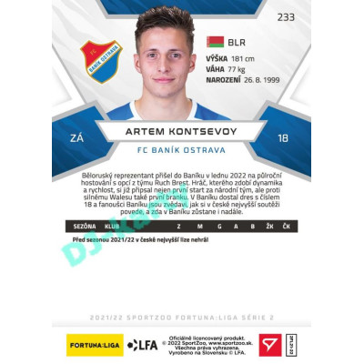 2021/22 Sportzoo Fortuna Liga 2. série #233 Artem Kontsevoy