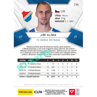 2021/22 Sportzoo Fortuna Liga 2. série #234 Jiří Klíma