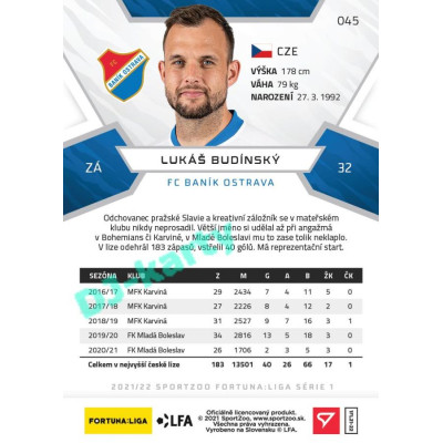 2021/22 Sportzoo Fortuna Liga Lukáš Budínský #45