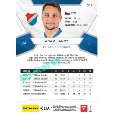 2021/22 Sportzoo Fortuna Liga Adam Jánoš #47