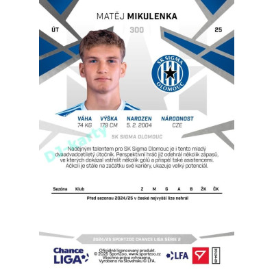 2024/25 Sportzoo Chance Liga 2. série #300 Matěj Mikulenka