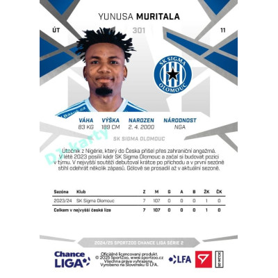 2024/25 Sportzoo Chance Liga 2. série #301 Yunusa Muritala