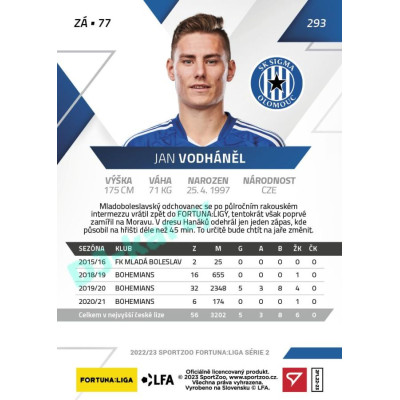 2022/23 Sportzoo Fortuna Liga 2. série #293 Jan Vodháněl