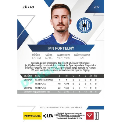 2022/23 Sportzoo Fortuna Liga 2. série #287 Jan Fortelný