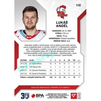 2022/23 Sportzoo ELH 1. série #170 Lukáš Anděl