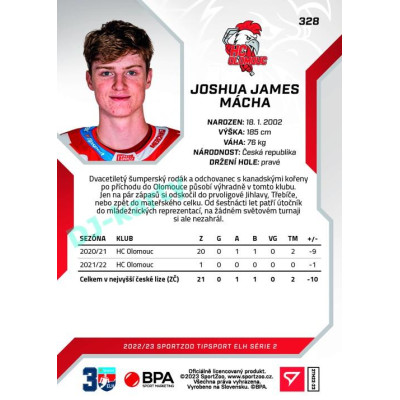 2022/23 Sportzoo ELH 2. série #328 Joshua James Mácha