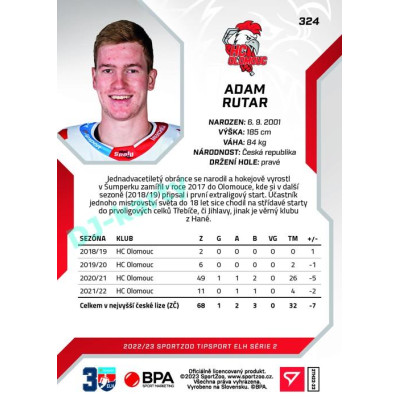 2022/23 Sportzoo ELH 2. série #324 Adam Rutar