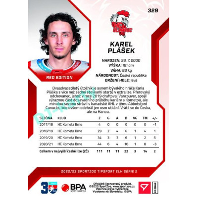 2022/23 Sportzoo ELH 2. série #329 Karel Plášek Red xx/49
