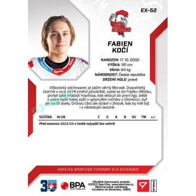 2022/23 Sportzoo ELH Extended #EX-52 Fabien Kočí