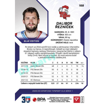 2022/23 Sportzoo ELH 1. série #168 Dalibor Řezníček Blue xx/99