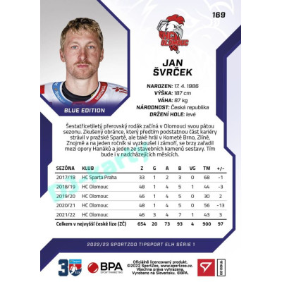 2022/23 Sportzoo ELH 1. série #169 Jan Švrček Blue xx/99