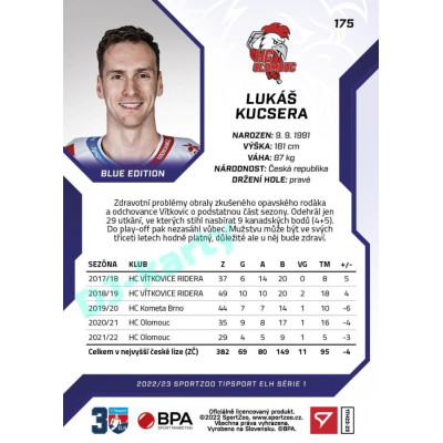 2022/23 Sportzoo ELH 1. série #175 Lukáš Kucsera Blue xx/99