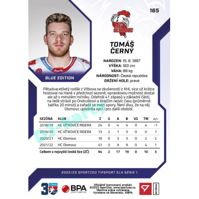 2022/23 Sportzoo ELH 1. série #165 Tomáš Černý Blue xx/99