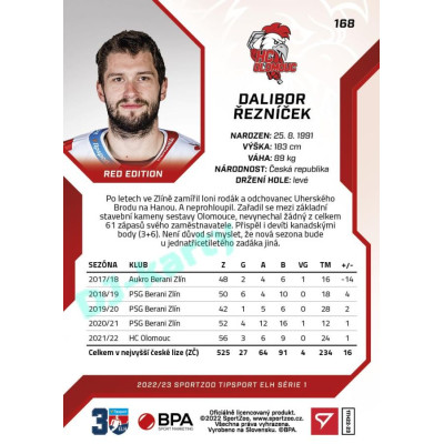 2022/23 Sportzoo ELH 1. série #168 Dalibor Řezníček Red xx/49