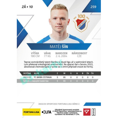 2022/23 Sportzoo Fortuna Liga 2. série #259 Matěj Šín