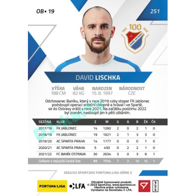 2022/23 Sportzoo Fortuna Liga 2. série #251 David Lischka