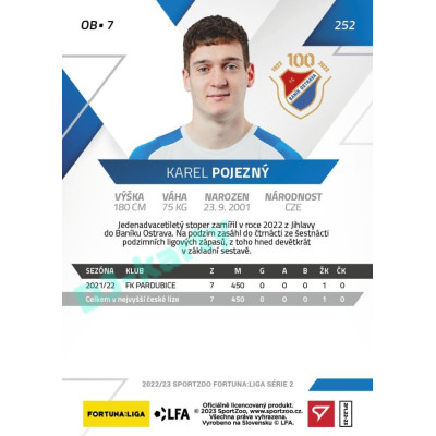 2022/23 Sportzoo Fortuna Liga 2. série #252 Karel Pojezný