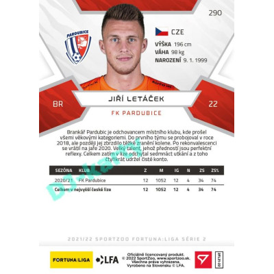 2021/22 Sportzoo Fortuna Liga 2. série #290 Jiří Letáček