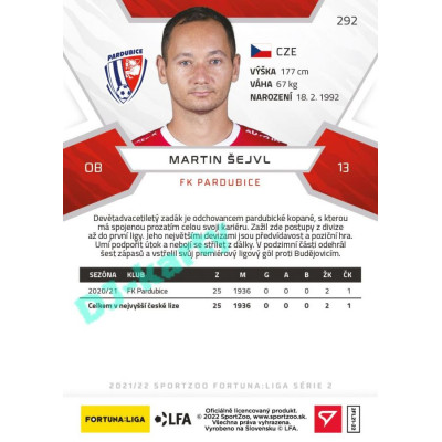 2021/22 Sportzoo Fortuna Liga 2. série #292 Martin Šejvl