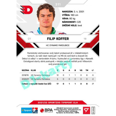 2021/22 Sportzoo TIPSPORT ELH 2. série #311 Filip Koffer