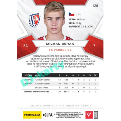 2021/22 Sportzoo Fortuna Liga Michal Beran #128