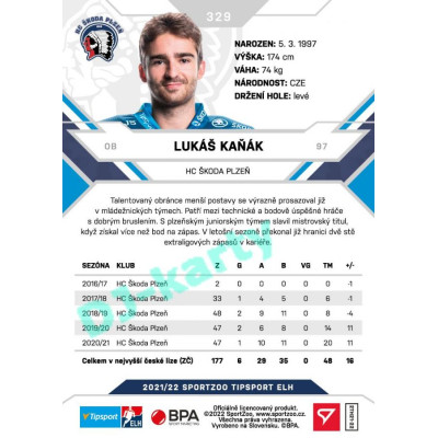 2021/22 Sportzoo TIPSPORT ELH 2. série #329 Lukáš Kaňák