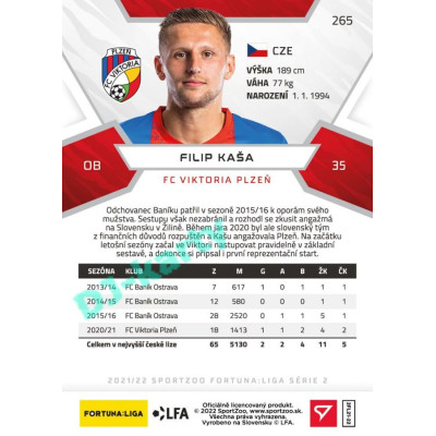 2021/22 Sportzoo Fortuna Liga 2. série #265 Filip Kaša