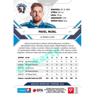 2021/22 Sportzoo TIPSPORT ELH 2. série #333 Pavel Musil