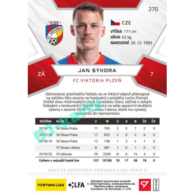 2021/22 Sportzoo Fortuna Liga 2. série #270 Jan Sýkora