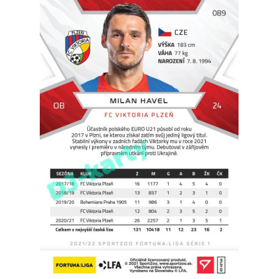 2021/22 Sportzoo Fortuna Liga Milan Havel #89