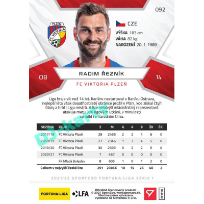 2021/22 Sportzoo Fortuna Liga Radim Řezník #92