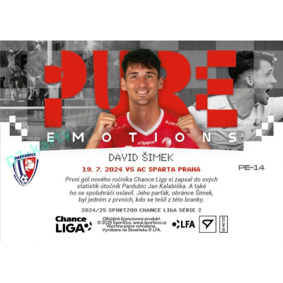 2024/25 Sportzoo Chance Liga 2. série #PE-14 David Šimek Pure Emotions - 3D