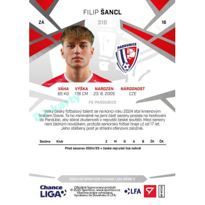 2024/25 Sportzoo Chance Liga 2. série #316 Filip Šancl