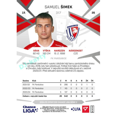 2024/25 Sportzoo Chance Liga 2. série #317 Samuel Šimek