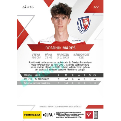 2022/23 Sportzoo Fortuna Liga 2. série #322 Dominik Mareš