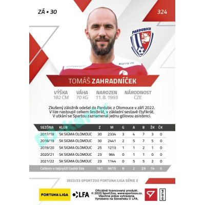 2022/23 Sportzoo Fortuna Liga 2. série #324 Tomáš Zahradníček