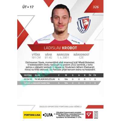 2022/23 Sportzoo Fortuna Liga 2. série #326 Ladislav Krobot