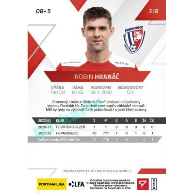 2022/23 Sportzoo Fortuna Liga 2. série #318 Robin Hranáč
