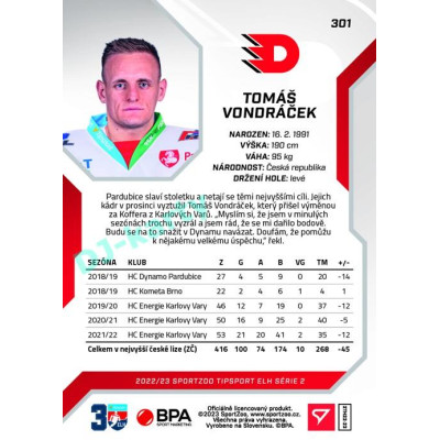 2022/23 Sportzoo ELH 2. série #301 Tomáš Vondráček