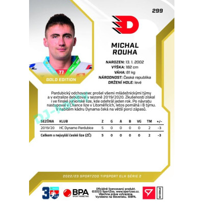 2022/23 Sportzoo ELH 2. série #299 Michal Rouha Gold xx/19