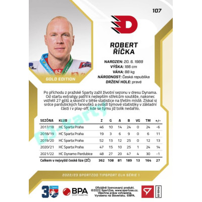2022/23 Sportzoo ELH 1. série #107 Robert Říčka Gold xx/19