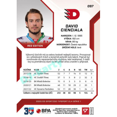 2022/23 Sportzoo ELH 1. série #097 David Cienciala Red xx/49