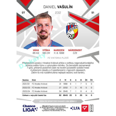 2024/25 Sportzoo Chance Liga 2. série #232 Daniel Vašulín