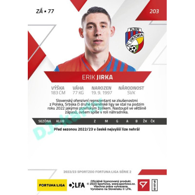 2022/23 Sportzoo Fortuna Liga 2. série #203 Erik Jirka